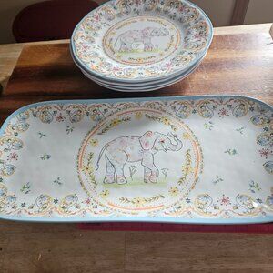 Rustico melamine plate &tray elephant paisley design set of four approx 9 inches